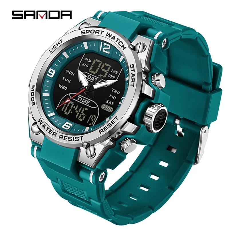 SANDA SD6252 Top Luxury Watches Men Military Army Mens Watch Waterproof Sport Wristwatch Dual Display Watch