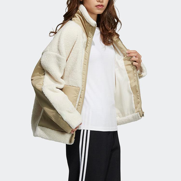 adidas Оригинальная Женская Спортивная Куртка-Флис Originals Sherpa Color Block с Воротником-стойкой Цвет: Кремово-белый HC6603