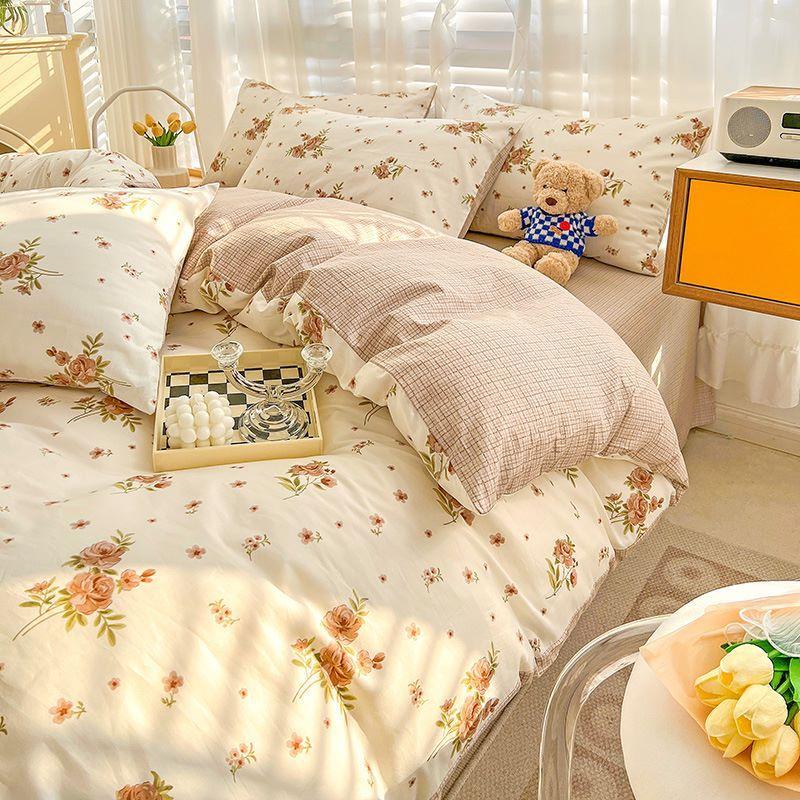 Cotton Four-piece Set Small Floral Ins Style Pure Cotton Quilt Cover Sheet Bed Three-piece Fitted Sheet Set