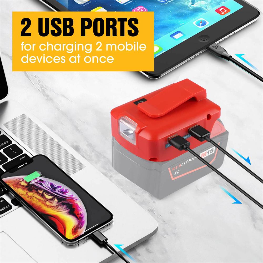С LED рабочим светом Адаптер с 2 USB-портами для Milwaukee M18 18V Адаптер источника питания