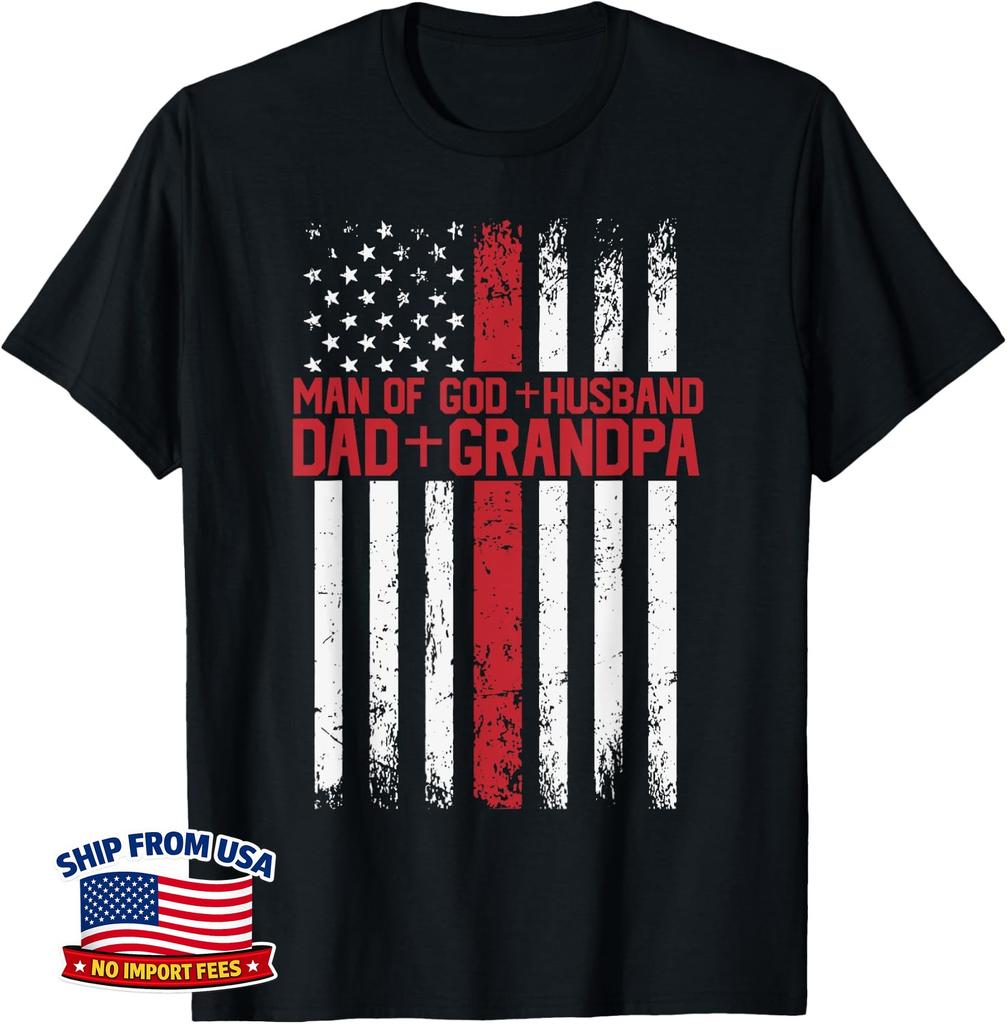 Cross American Flag Man Of God Husband Dad Grandpa Christian Unisex T-Shirt