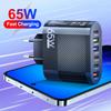 65W 6 Ports 3PD+3USB USB A USB C Wall Charger Mobile Phone FastCharging Adapter For iphone/Samsung Portable Charger