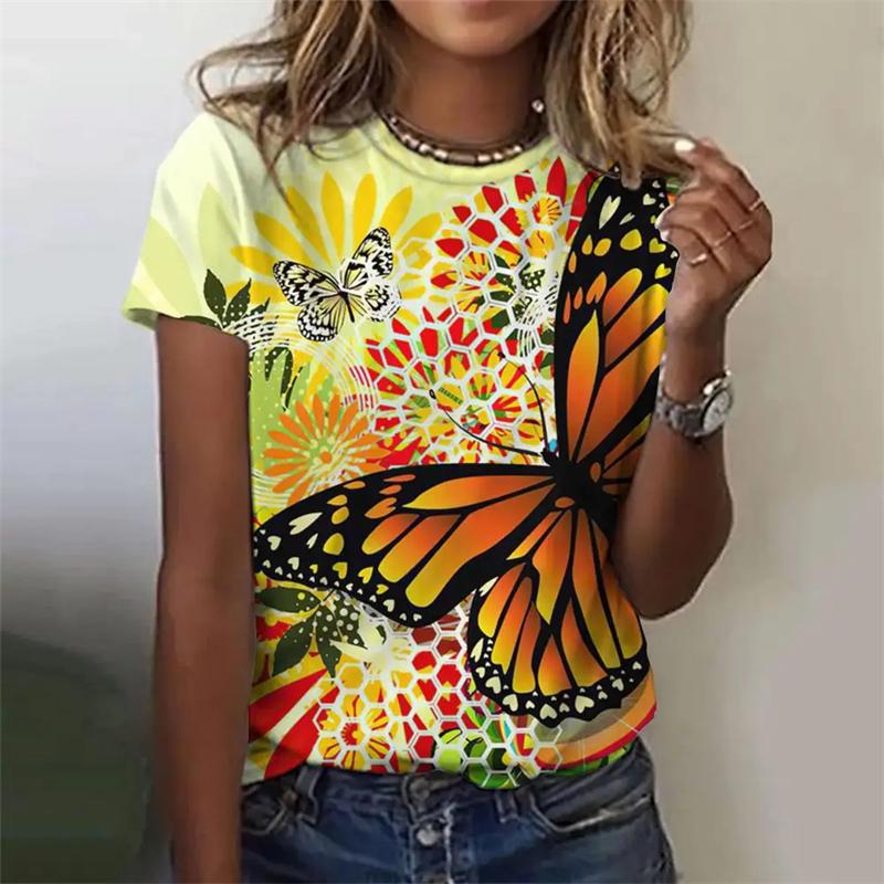 Летняя модная женская рубашка с принтом бабочки, футболка для девочек в стиле Харадзюку, повседневная футболка с короткими рукавами