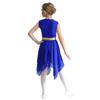 Girls Liturgical Praise Dance Dress Metallic Contrast Color Patchwork Sleeveless Asymmetrical Hem Dresses