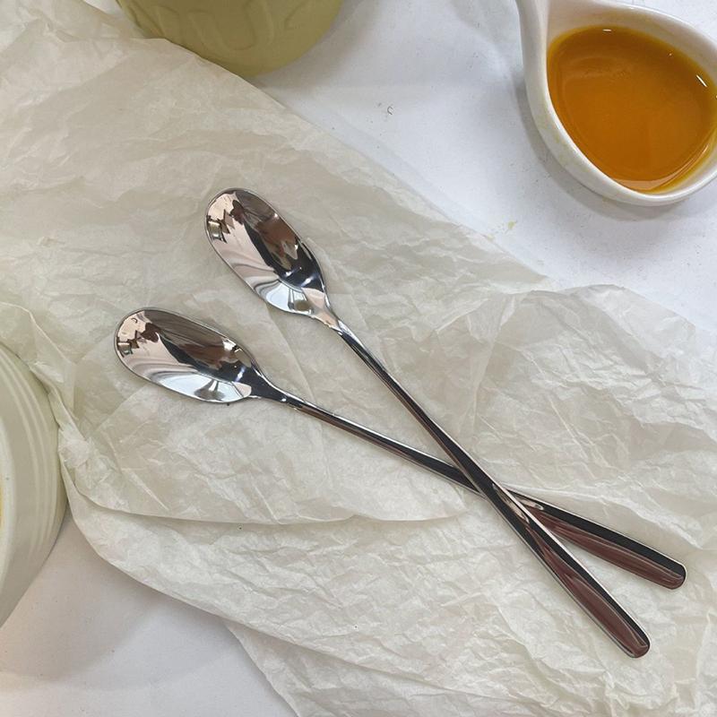 Stainless Steel Spoon Long Handle Stirring Spoon Household Seasoning Spoon Milk Tea Coffee Spoon Desseert Tool Restaurant Supply