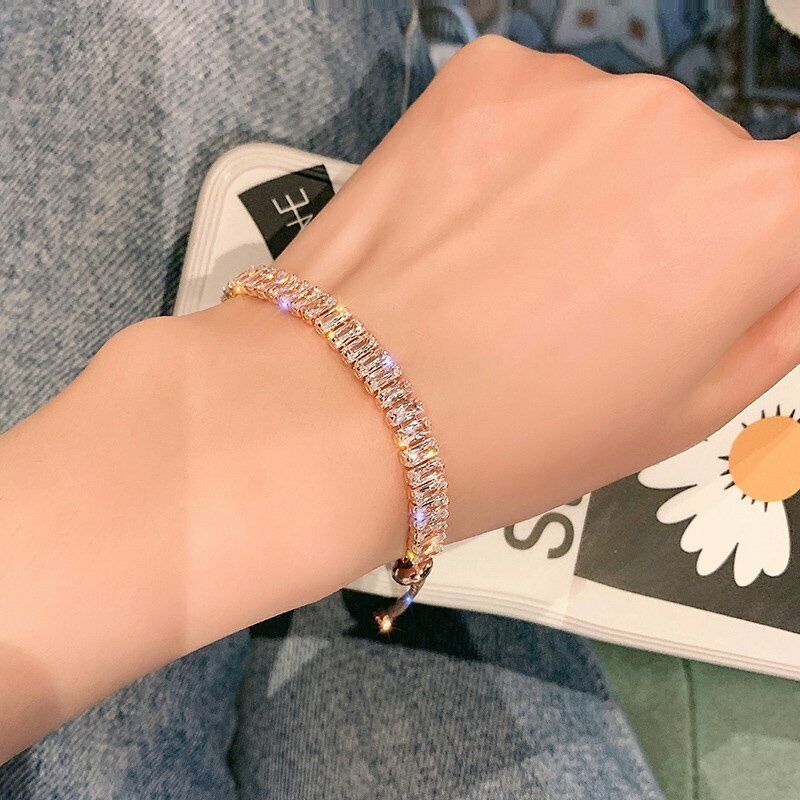 Квадратный циркон с имитацией кристалла, блестящий браслет, регулируемый женский ювелирный подарок