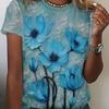 Женская футболка с цветочным принтом и масляной живописью — повседневная, с круглым вырезом, коротким рукавом, для весны/лета, можно стирать в стиральной машине