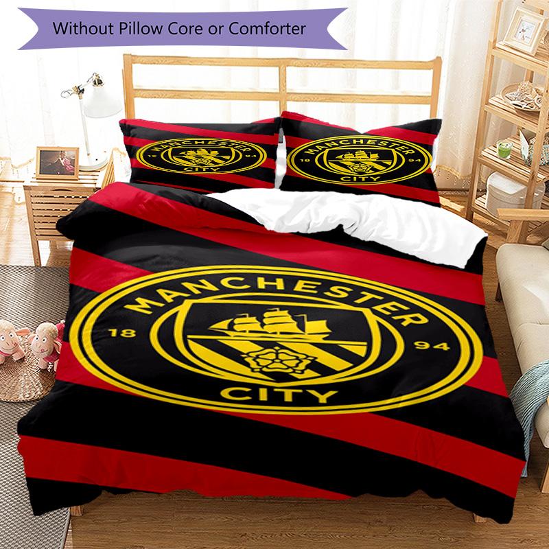 Manchester City F.C Printed Pattern Duvet Cover Set – includes 1 duvet cover and 2 matching pillowcases Bedroom decor Christmas gifts