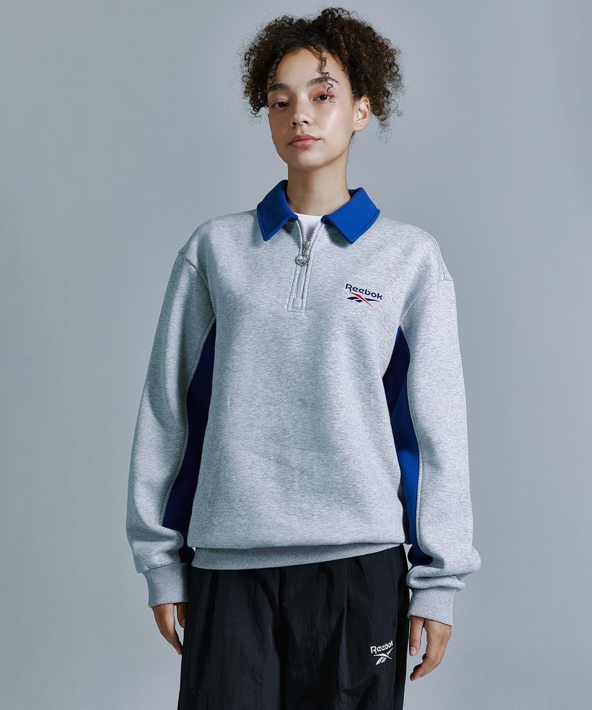 Reebok Флисовая полумолния с надписью - Серая