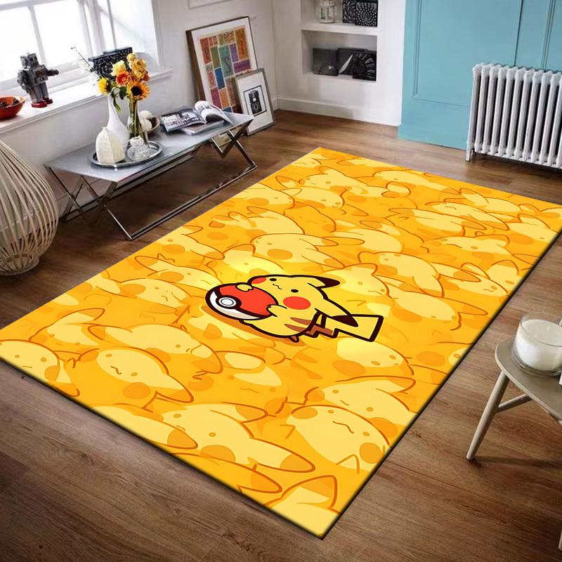 Cute Pikachu Holding Pokeball Design Rug Non-slip rug suitable for living room and bedroom sofas