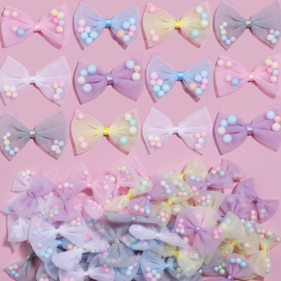 10pcs/lot 3x4cm Candy Color Organza Bows Mesh Lace Bow With Foam Ball For Girls DIY Clothing Headwear Decorative Accessories