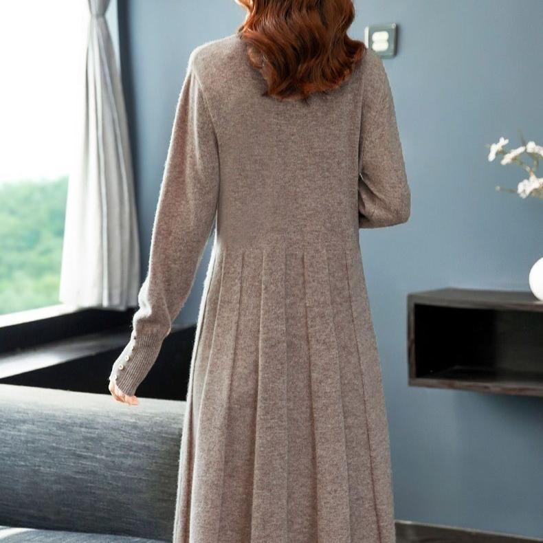 Вязаное платье средней длины Женское однотонное платье-свитер Женское осенне-зимнее платье-пуловер длиной до колена Пуловер