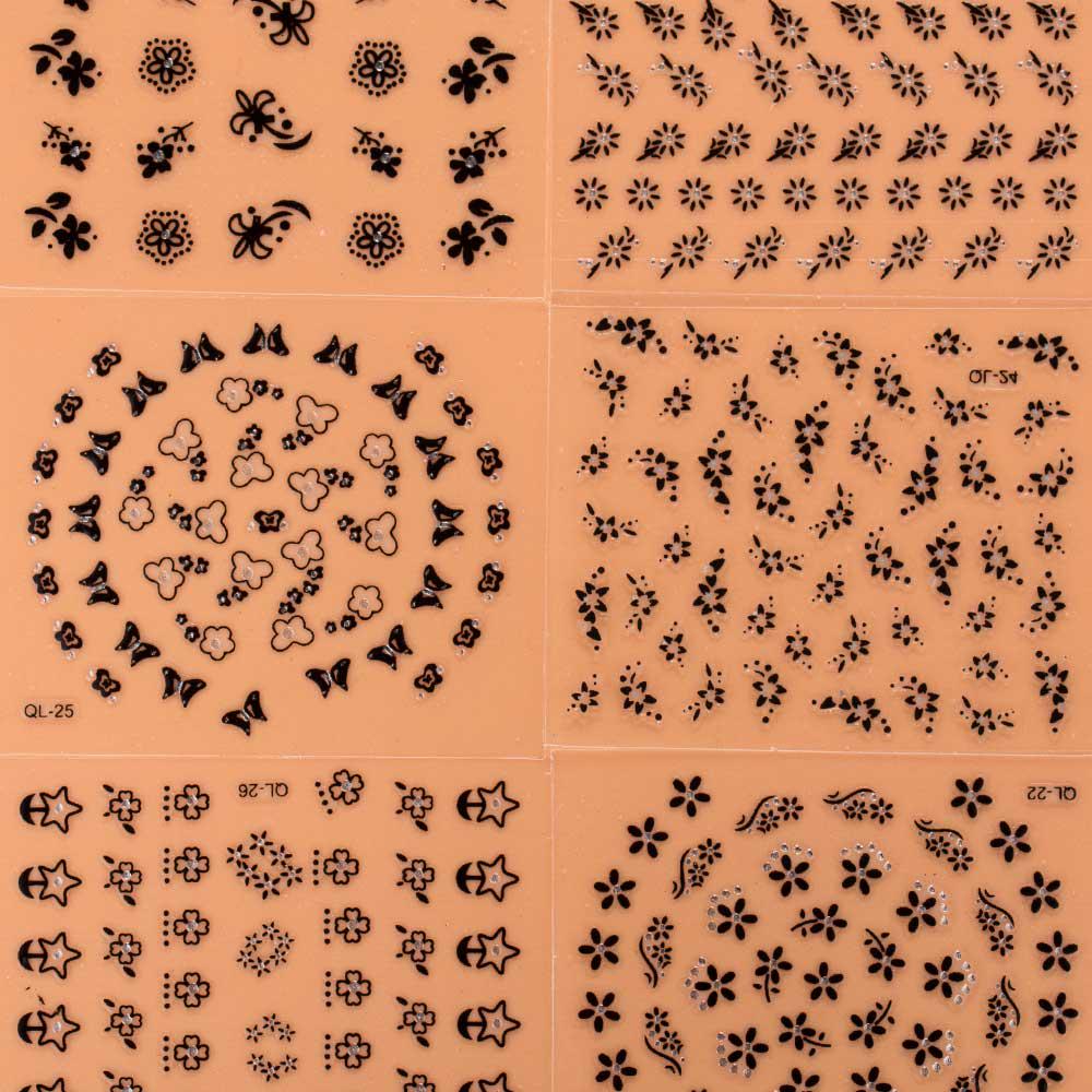 10 листов Mix Color 3D Цветочный дизайн Красивые наклейки для ногтей