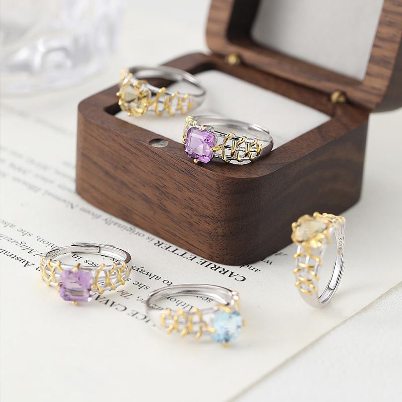 Natural color treasure fashion ring s925 sterling silver adjustable ring women's new niche high-end design jewelry gift