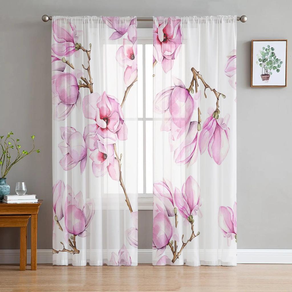 Идиллические белые цветы, винтажные фоновые тюлевые шторы для гостиной, кухни, современные оконные занавески, вуали