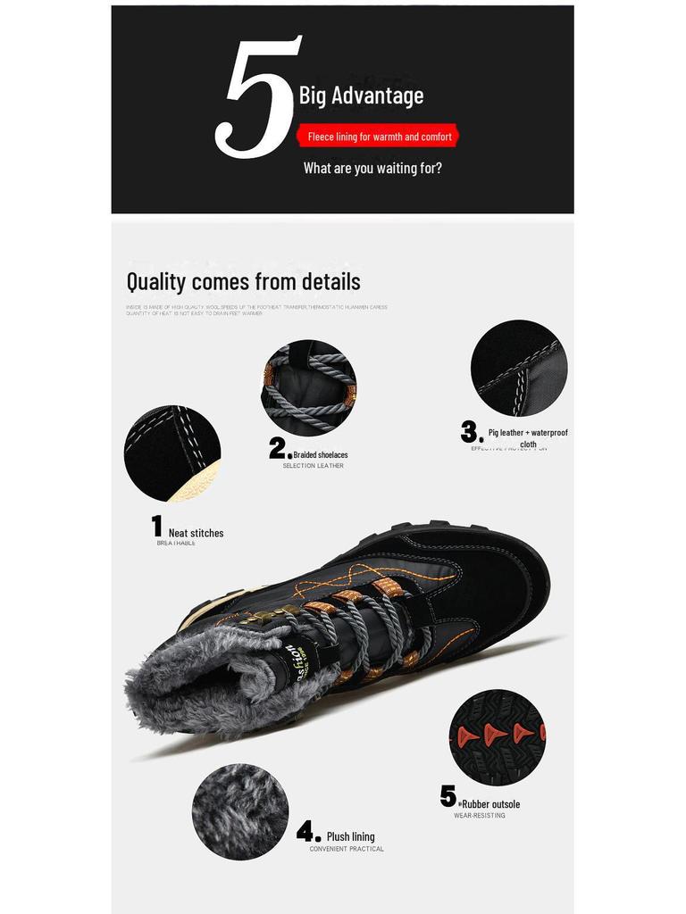 Men's High Top Waterproof Snow Boots with Thick Velvet Lining