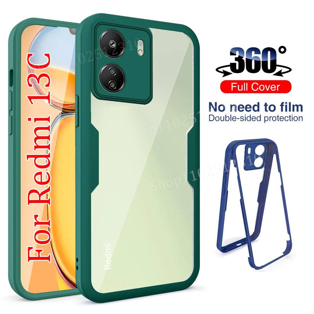 Чехол для телефона 360 на весь корпус для Xiaomi Redmi 13C 14C 12C 12 10C 10A 10 9C 9A 4G 5G Противоударный Прозрачный Защитный Бампер Чехол Funda