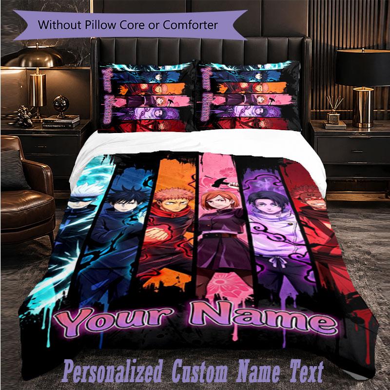 Personalized 3Pcs Bedding SetJujutsu Kaisen Custom Text Duvet Cover Pillowcase Set Bedroom Gift