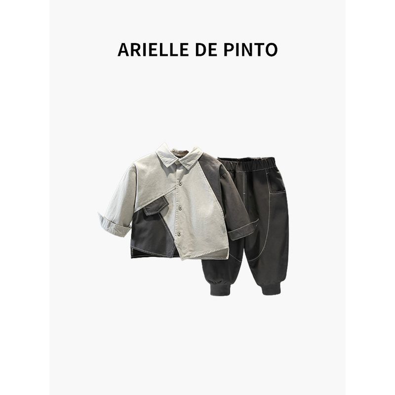 French Arielle De Pinto Boys' Suit New Casual Kidsren's Patchwork Shirt Two-Piece Autumn Outfit