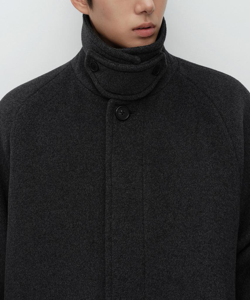 MUSINSA STANDARD Cashmere Blend Oversized Minimal Balmacaan Coat [Charcoal Grey]