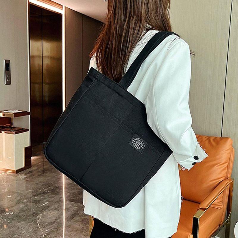 Женская Холщовая Сумка Сплошной Цвет Дизайнерская Женская Повседневная Сумка Сумка Большой Вместимости Хлопковая Многоразовая Пляжная Сумка Для Покупок