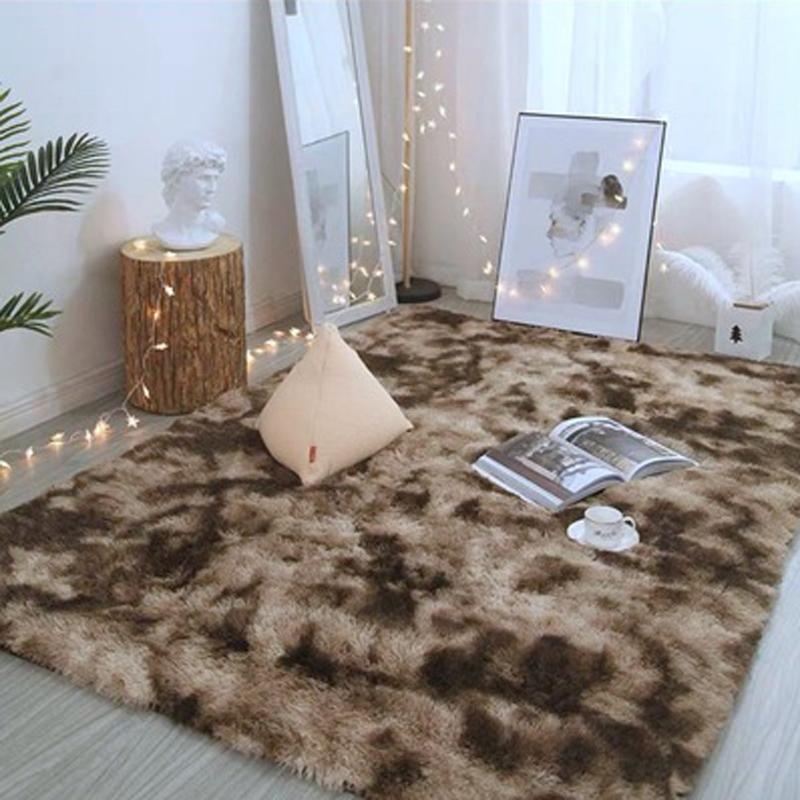 Nordic Style Grey Carpet Tie Dyeing Plush Soft Carpets for Living Room Bedroom Anti Slip Water Absorption Area Rugs Floor Mat