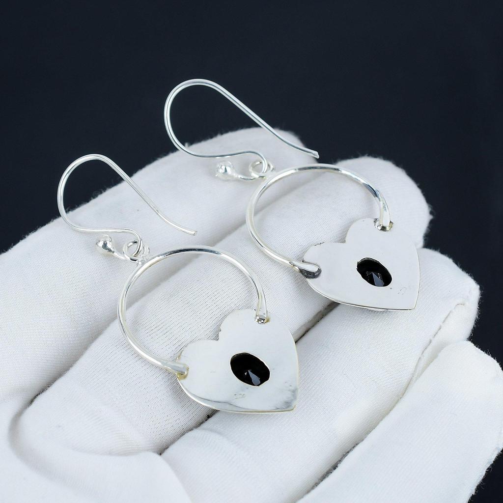 Серьги в форме сердца из натурального черного шпинеля, серьги из стерлингового серебра 925 пробы, серьги-подвески из серебра ручной работы в стиле бохо, подарок из ваты