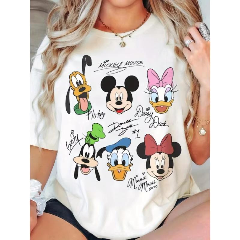 Retro Mouse and Friends Signature Printed Unisexs Tshirt Pure Cotton Cartoon Character Couple Shortsleeved