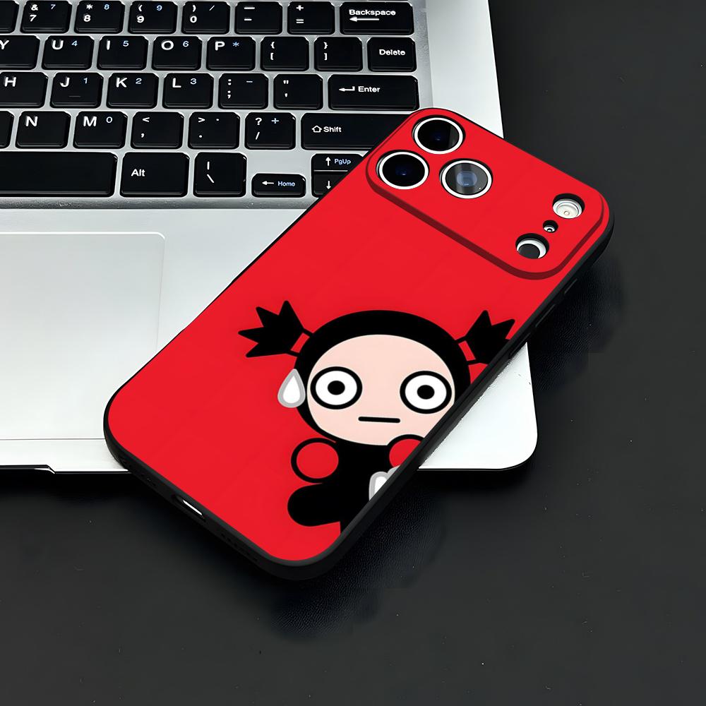 Fashion Cute Cartoon Pucca Phone Case For IPhone 17 Air 16 E Pro Max 15 14 13 Mini 12 Pro 11 Max Plus Black Soft Shell