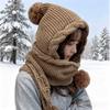 Fall Winter Korean Style Women's Versatile Scarf with Adorable Pom-Poms Ear-Warming Thickened Knit Hat for Extra Coziness