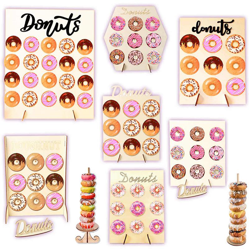Wooden Donuts Wall Display Stand Holder - Candy Sweets Doughnut Rack For Party