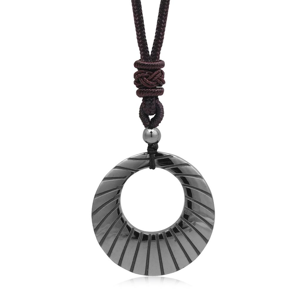 Natural Moon Ring Pendant Silver Black Hematite Bamboo Sporty Long Distance Relationship Couple Necklace Natural Stone Original