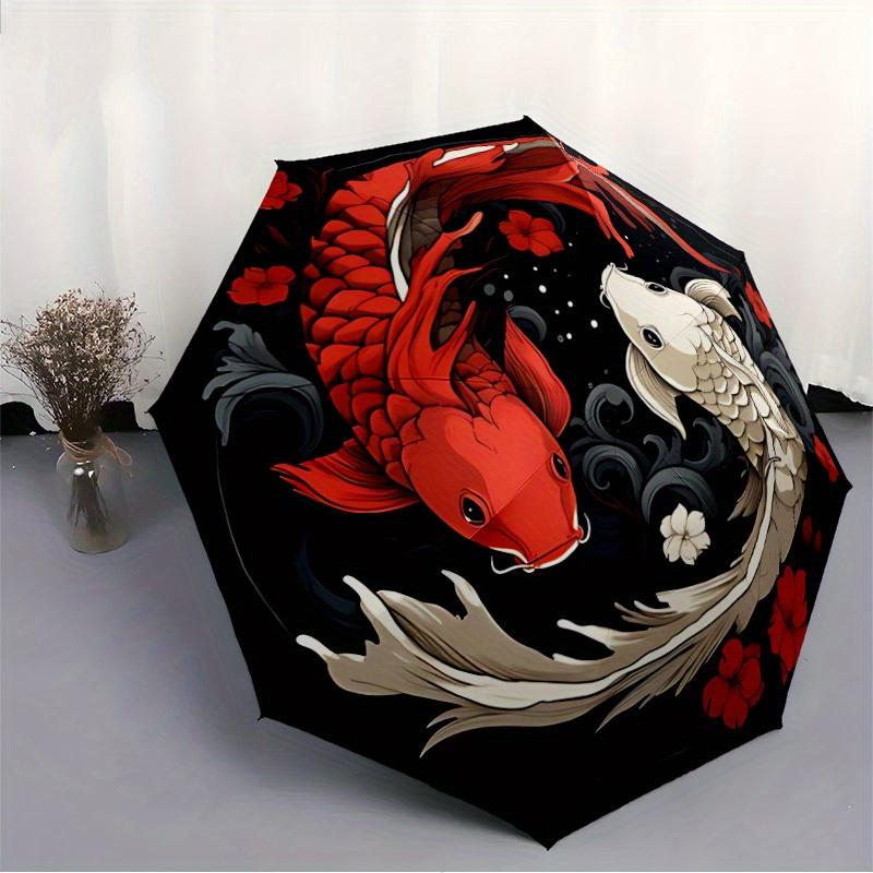 1pc Koi Fish Yin Yang Auto Open/close, All-Season Portable Folding Umbrella for Women & Men, Travel, Everyday, Formal Events - Compact Luxury Parasol,