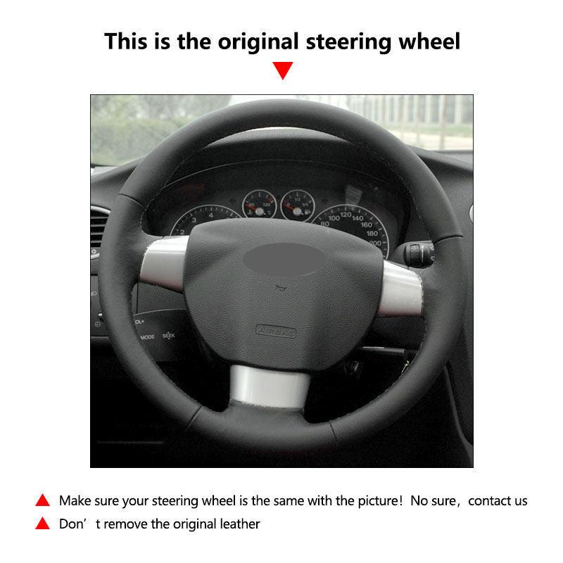 Black Hand Braid Perforated Leather Car-styling Steering Wheel Cover Trim For Ford Focus 2 2005 2006 2007 2008 2009 2010 2011