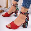 Fashion Heels Sandals Women Ethnic Floral Bow Tie Sandals Shoes Women Shallow Chunky High Heel 2024 Party Wedding Shoes Sandalias Mujer