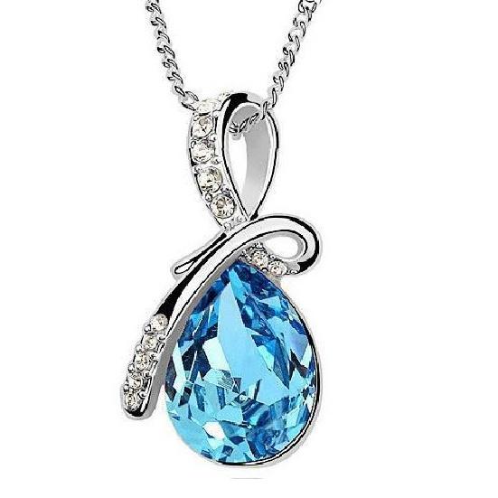 C125 Japanese and Korean Hot Trend Accessories Angel's Tears Water Drop Crystal Pendant Necklace Set