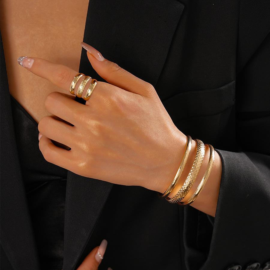 Exaggerated Metal Multi-layer Open Bracelet Ring Sets for Women 2025 Personality Fashion Simple Light Luxury Jewelry Set