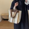 Canvas Bag Large Capacity Shoulder Bag for Female Striped Tote Bag