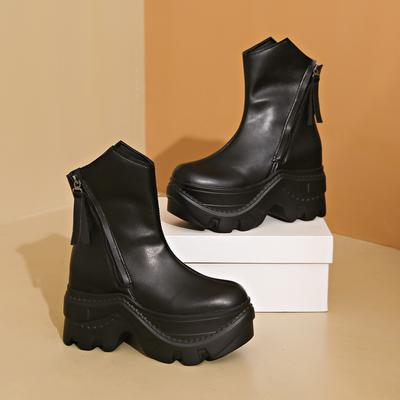 Платформа ботинки мартин женские 2025 осень новые британский стиль круглый носок танкетка каблук высокие каблуки внешнеторговый большой размер женская обувь