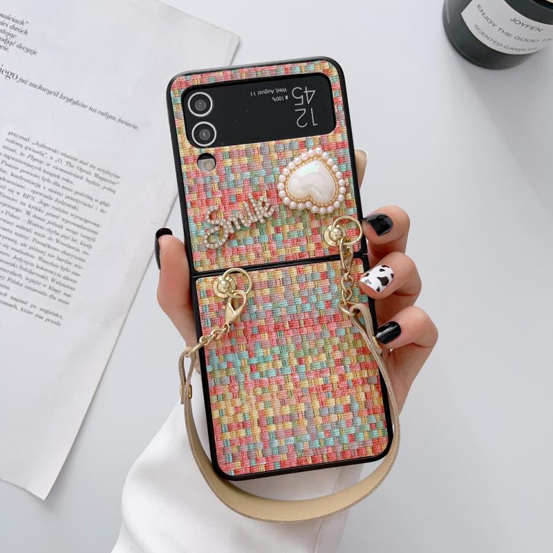 Чехол Love с плетеным узором подходит для мобильного телефона Samsung zflip7, складного экрана, Xiaoxiangfeng zflip6, Muse, с ремешком, защита