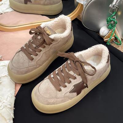 [Fanfna] бархатные кеды на толстой подошве со звездами для женской коллекции осень-зима 2025, новые модные универсальные повседневные спортивные хлопковые туфли