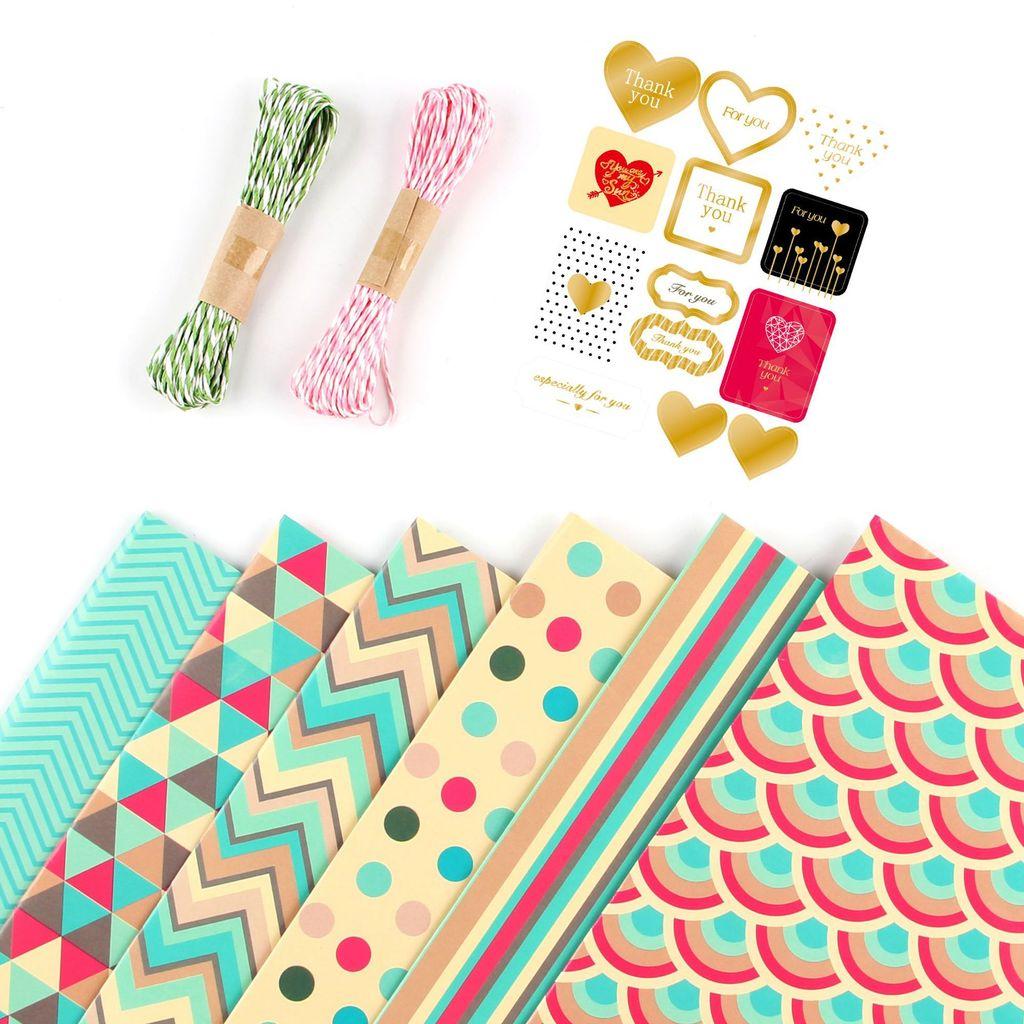 Gift Wrapping Paper Set With Geometry Design For Valentines Day And Birthdays