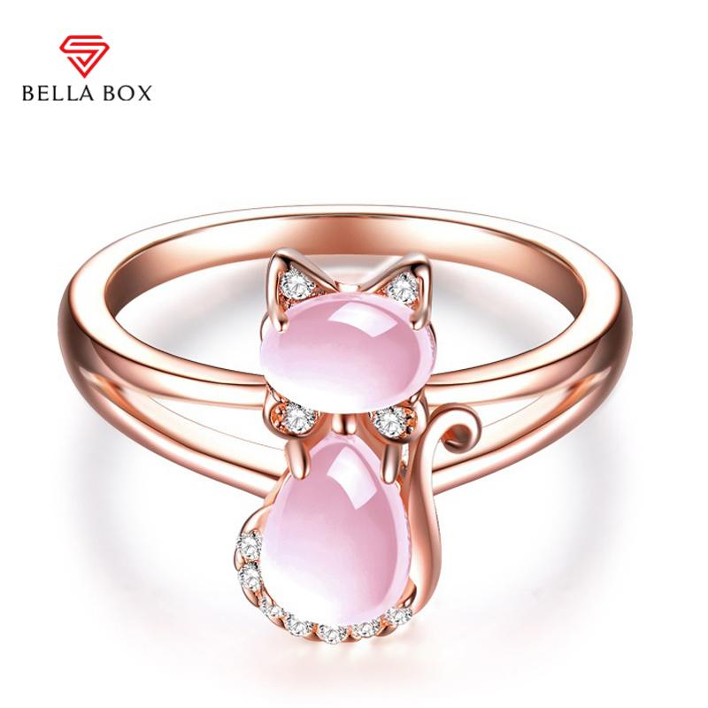 BELLA BOX Кошачий дизайн создал ювелирные кольца из розового кварца для женщин, ювелирное кольцо для свадебной вечеринки