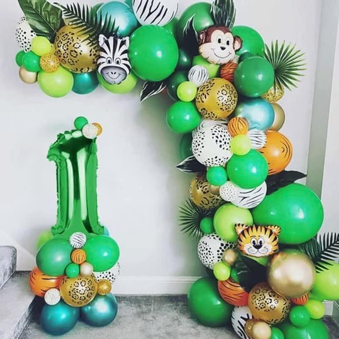 Ballon Décoration Anniversaire Jungle fête Garçon 1 an Guirlande Ballons Anniversaire 1 an Animaux Jungle pour Garçon bébé