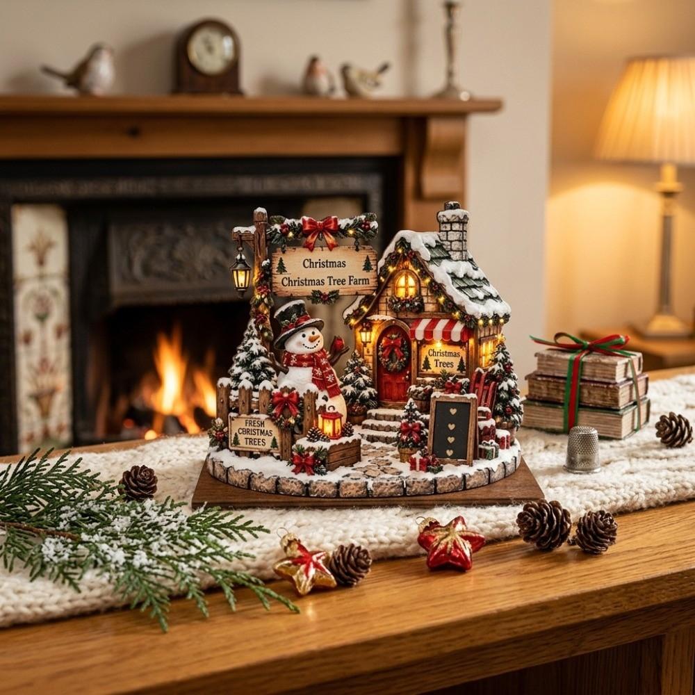Wooden Christmas House Statue Snowman Christmas Atmosphere Ornaments Christmas Decorations Desktop