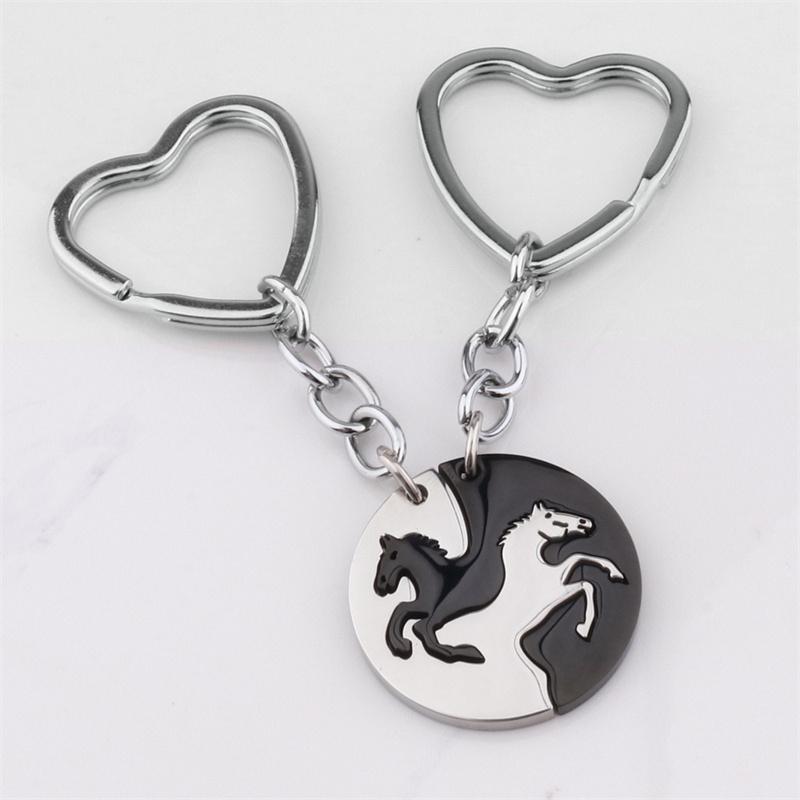 2Pcs Horse Matching Puzzle Keychain Animal Stainless Steel Key Chain Ring