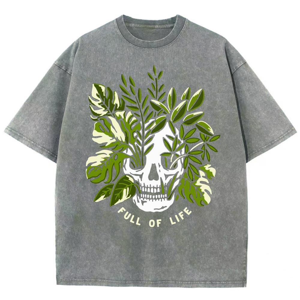 Парные футболки Свободные Оверсайз Футболки из вареного денима Принт с черепом и ботаническим мотивом Повседневный шик Унисекс Футболка с коротким рукавом Винтаж