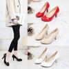Модные туфли на высоком каблуке женские белые свадебные туфли на толстом высоком каблуке модные туфли-лодочки для вечеринок черные красные большие размеры 34-42