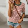 Летний женский повседневный свитер с круглым вырезом и короткими рукавами в полоску