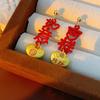 Fashion Jewelry Red Yuanbao Earrings Drip Oil Hollow Out Good Luck Drop Earrings  Party